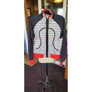 Lululemon Athletica Women Striped Full Zip Track Jacket Black White Red Size 6